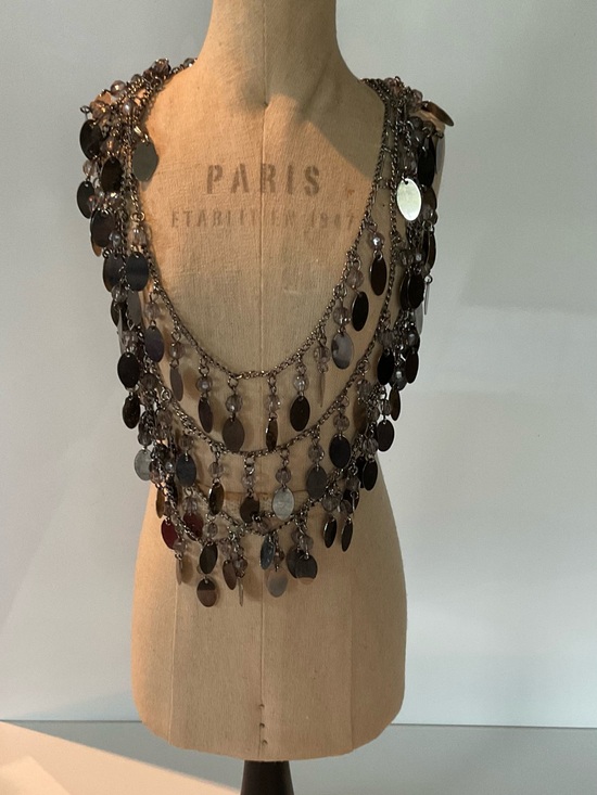 Jewelry - Layered Disc Statement Necklace - Metallic